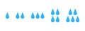 Water drops icons. Blue droplets isolated on white background. Humidity level meter infographic elements. Potable aqua