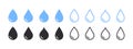 Water drops icons. Water drop shape. Blue annd black water drops. Vector illustration Royalty Free Stock Photo