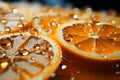 Water drops on orange background Colorful texture, juice concept Royalty Free Stock Photo
