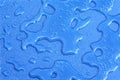 Water drops over blue plastic material