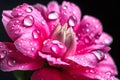 Water drops on petals of pink peony flower close-up. Generative AI Royalty Free Stock Photo