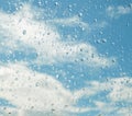 Water drops of rain on blue glass background Royalty Free Stock Photo