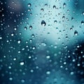 Water drops, raindrops on glass with blue bokeh background, abstract texture Royalty Free Stock Photo