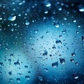 Water drops, raindrops on glass with blue bokeh background, abstract texture Royalty Free Stock Photo