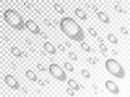 Water drops. Realistic droplets on transparent background. Bubbles with shadow on glass. Wet window effect. Rain or Royalty Free Stock Photo