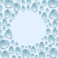 Water drops round frame, place for text with blue water spots, bounding box and border, vector illustration