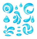 Water drops, splashing waves, set isolated on whit