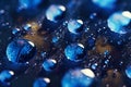 Water drops, spots and lights on dark blue background, generative AI Royalty Free Stock Photo