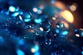 Water drops, spots and lights on dark blue background, generative AI Royalty Free Stock Photo