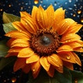 water drops on sunflower closeup shot generative AI