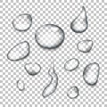 Water drops with transparency for realistic effect.
