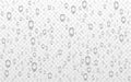 Water drops on transparent backdrop. Droplets with shadow. Wet window with rain effect. Realistic dew drops. Shower