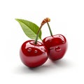 water drops visible on cherry on white background generative AI Royalty Free Stock Photo