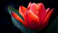 water drops visible on a tulip flower on dark background Royalty Free Stock Photo