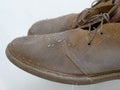 Water drops on waterproof suede desert boots shoes after use weatherproof spray, apparel care equipment