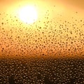 Water drops on the window after the rain, the setting sun, texture Royalty Free Stock Photo