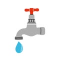 Water element clipart in flat line style. Hand drawn vector illustration of water tap, faucet and drop. Plumbing patch, badge, Royalty Free Stock Photo