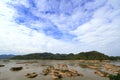 Water eroded rocks and islets in mekong river