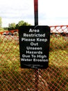 Water Erosion sign on Sandy Island Lake Ontario Royalty Free Stock Photo