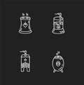 Water evaporators chalk white icons set on black background. Air humidifiers, climate control household appliances