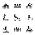 Water exercise icons set, simple style