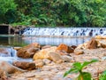 Water fall with walk way in forest Royalty Free Stock Photo