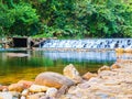 Water fall with walk way in forest Royalty Free Stock Photo