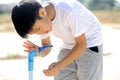 Water faucet on dry land Royalty Free Stock Photo