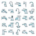 Water faucet icons set color