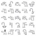 Water faucet icons set, outline style