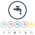 Water faucet with water drop flat color icons in round outlines