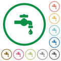 Water faucet with water drop flat icons with outlines