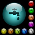 Water faucet with water drop icons in color illuminated glass buttons
