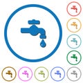 Water faucet with water drop icons with shadows and outlines