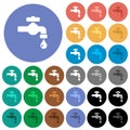 Water faucet with water drop round flat multi colored icons