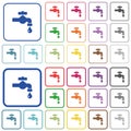 Water faucet with water drop outlined flat color icons