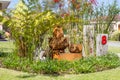 Water feature fountain in suburban garden Royalty Free Stock Photo