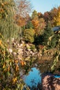 Water feature on the pond at the entrance of the japanese garden Royalty Free Stock Photo