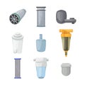 water filter filtration cartoon icons set vector Royalty Free Stock Photo