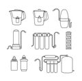 Water filter icons. Linear style.