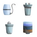 Water filter icons set cartoon vector. Water purification equipment