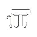 Water filter line icon. Black simple illustration of two cartridge device with tap.