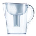 Water filter pitcher. Clear plastic glass jug. Water filtration system. Cleaner great tasting water. Royalty Free Stock Photo