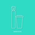 Water filter simple outline vector icon. Drink and home water purification filters.