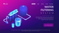 Water filtering system concept isometric 3D landing page.