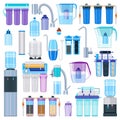 Water filtration realistic icons set