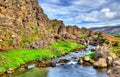 Water in a fissure between tectonic plates in the Thingvellir National Park, Iceland