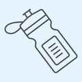 Water flask thin line icon. Plastic bottle for gym after running exercise. Sport vector design concept, outline style