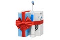 Water flosser with red ribbon and bow. 3D rendering
