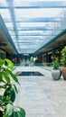 The water flow on the ceiling render the natural atmosphere of the mall.